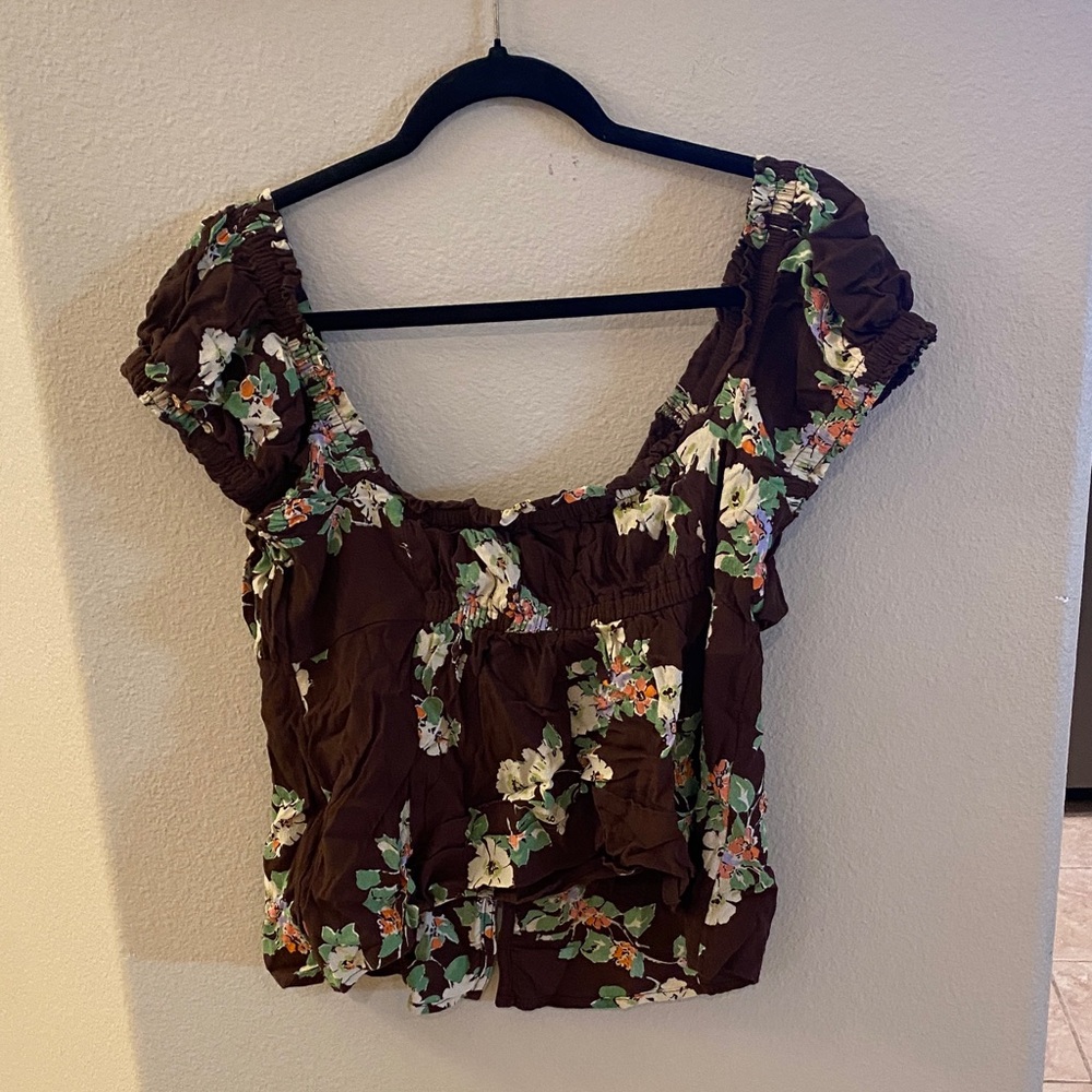 Free People Brown Floral Tie-Front Peasant Blouse - Picture 6 of 6